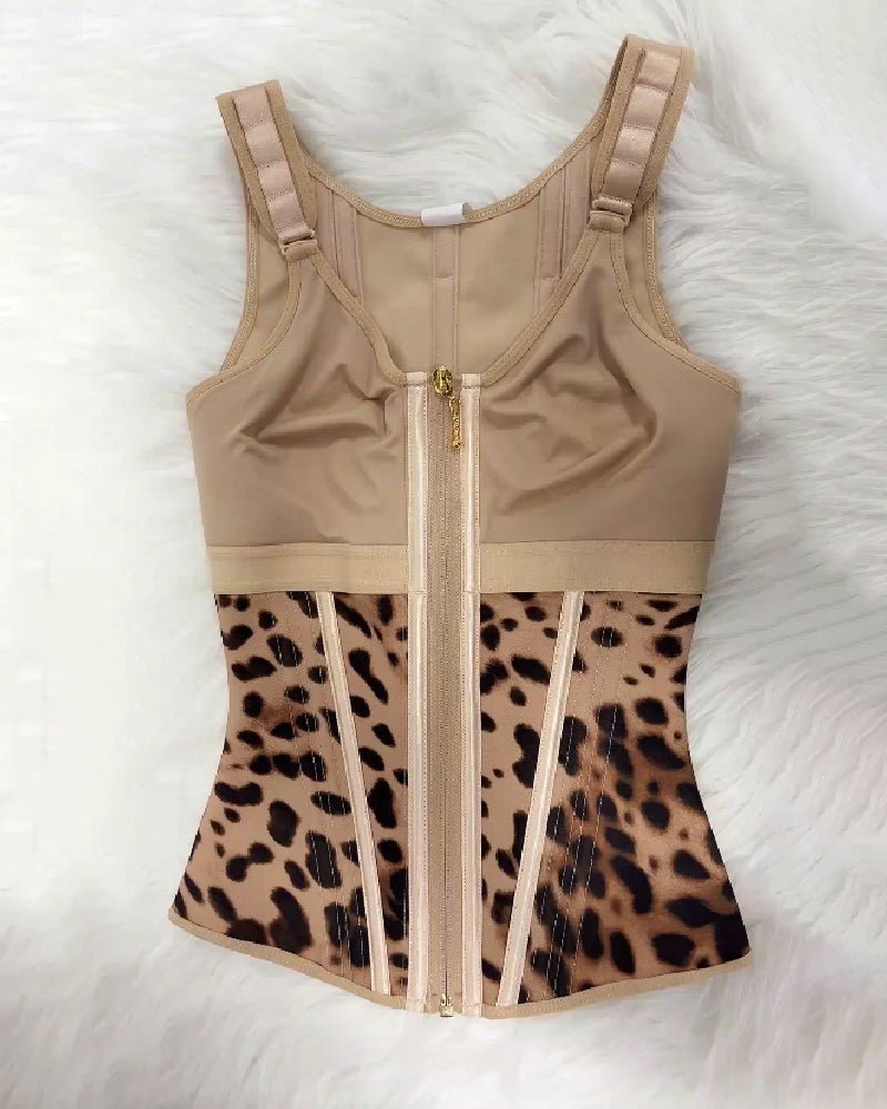 MOCHI Women's Boned Latex Zipper Corset Tummy Control Body Shaper Vest With Bra