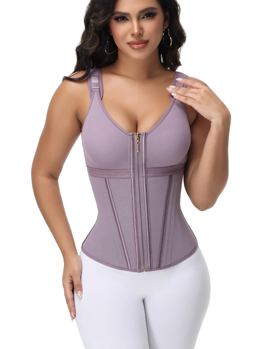 MOCHI Women's Boned Latex Zipper Corset Tummy Control Body Shaper Vest With Bra