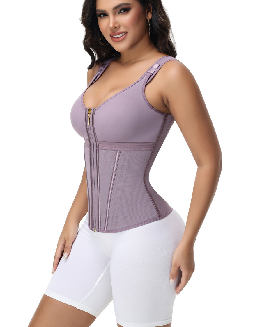 MOCHI Women's Boned Latex Zipper Corset Tummy Control Body Shaper Vest With Bra
