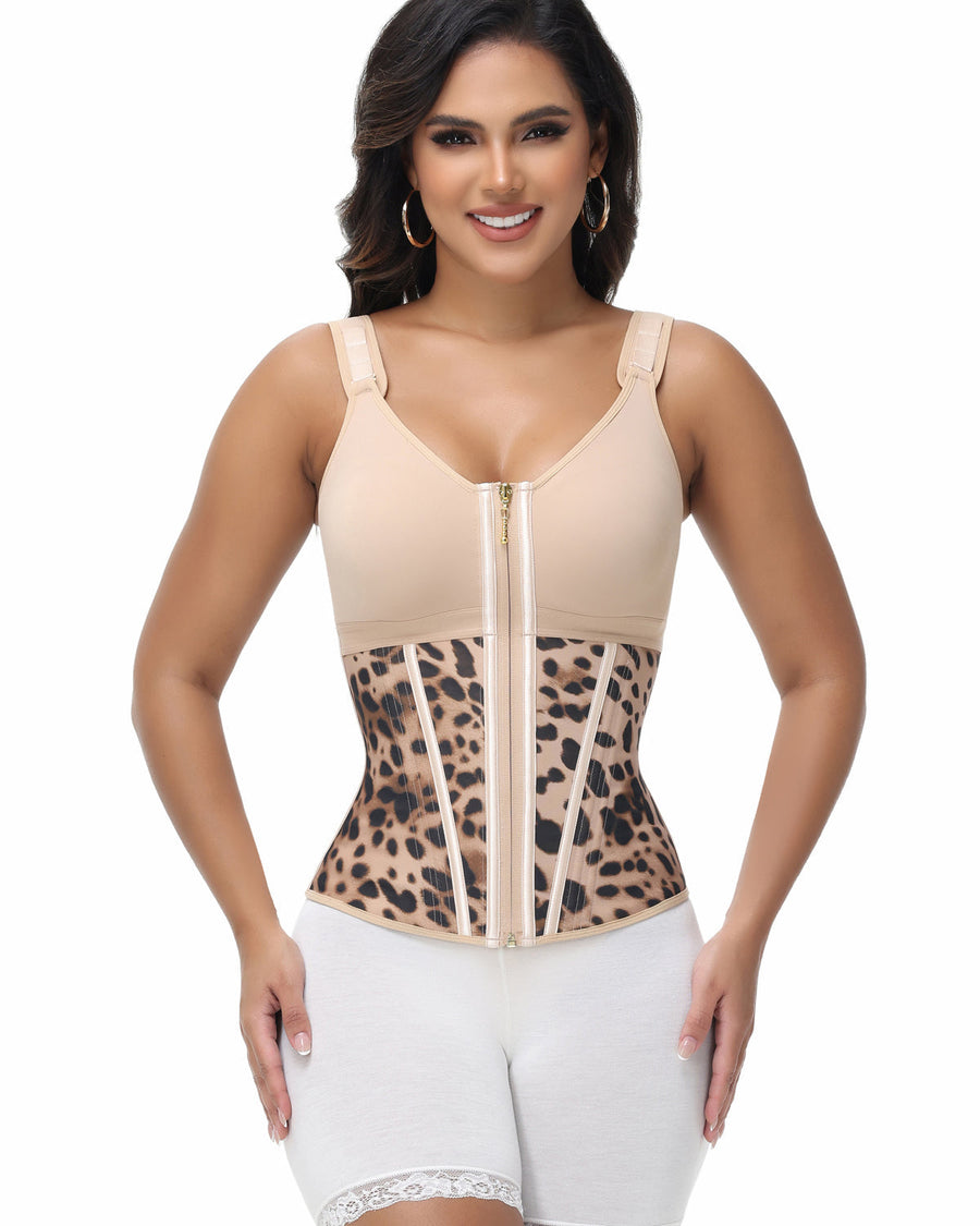 MOCHI Women's Boned Latex Zipper Corset Tummy Control Body Shaper Vest With Bra