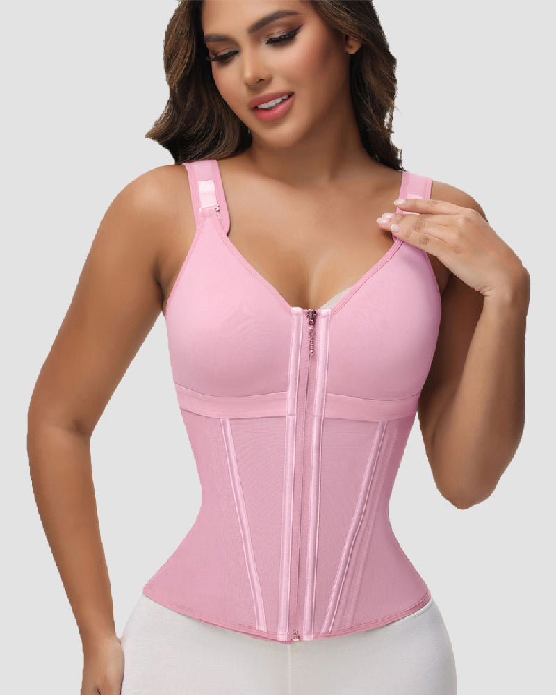MOCHI Women's Boned Latex Zipper Corset Tummy Control Body Shaper Vest With Bra