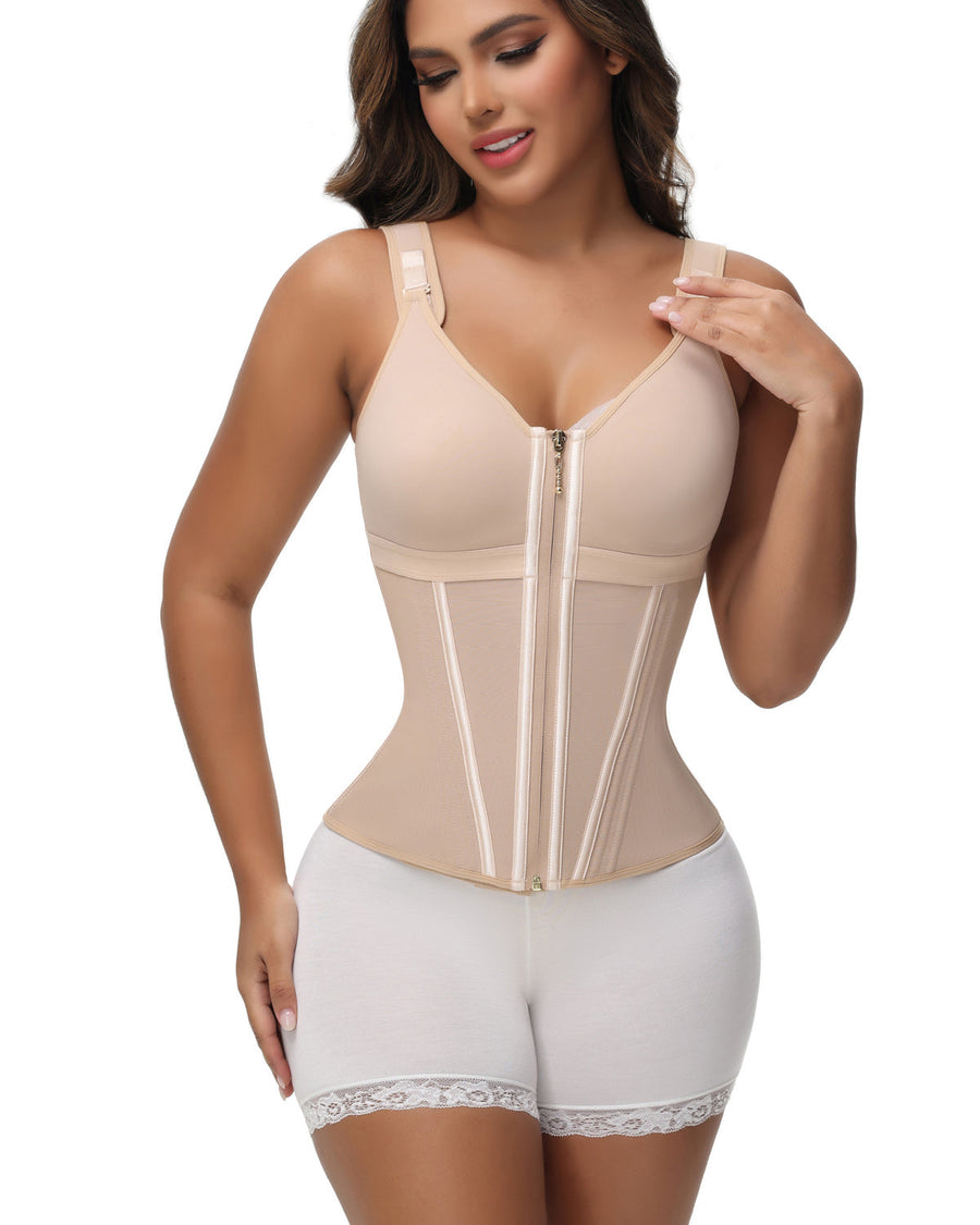 MOCHI Women's Boned Latex Zipper Corset Tummy Control Body Shaper Vest With Bra