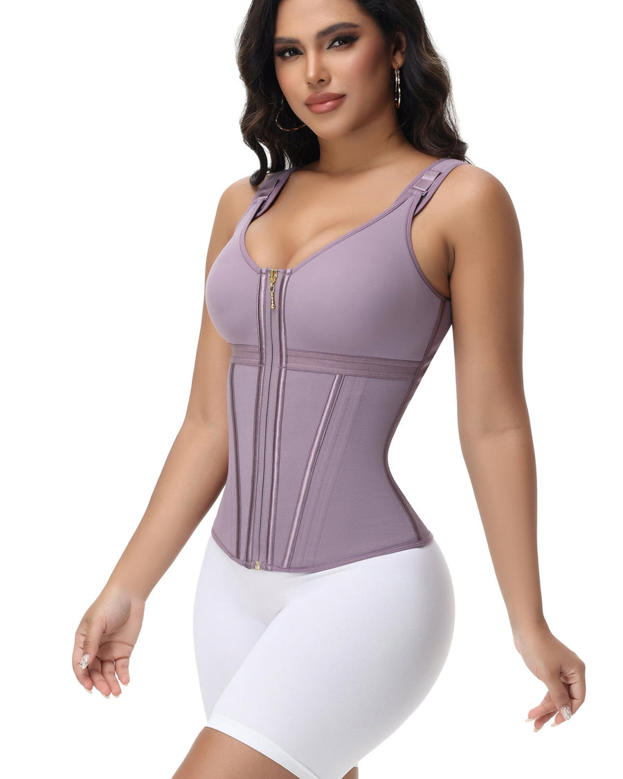 MOCHI Women's Boned Latex Zipper Corset Tummy Control Body Shaper Vest With Bra