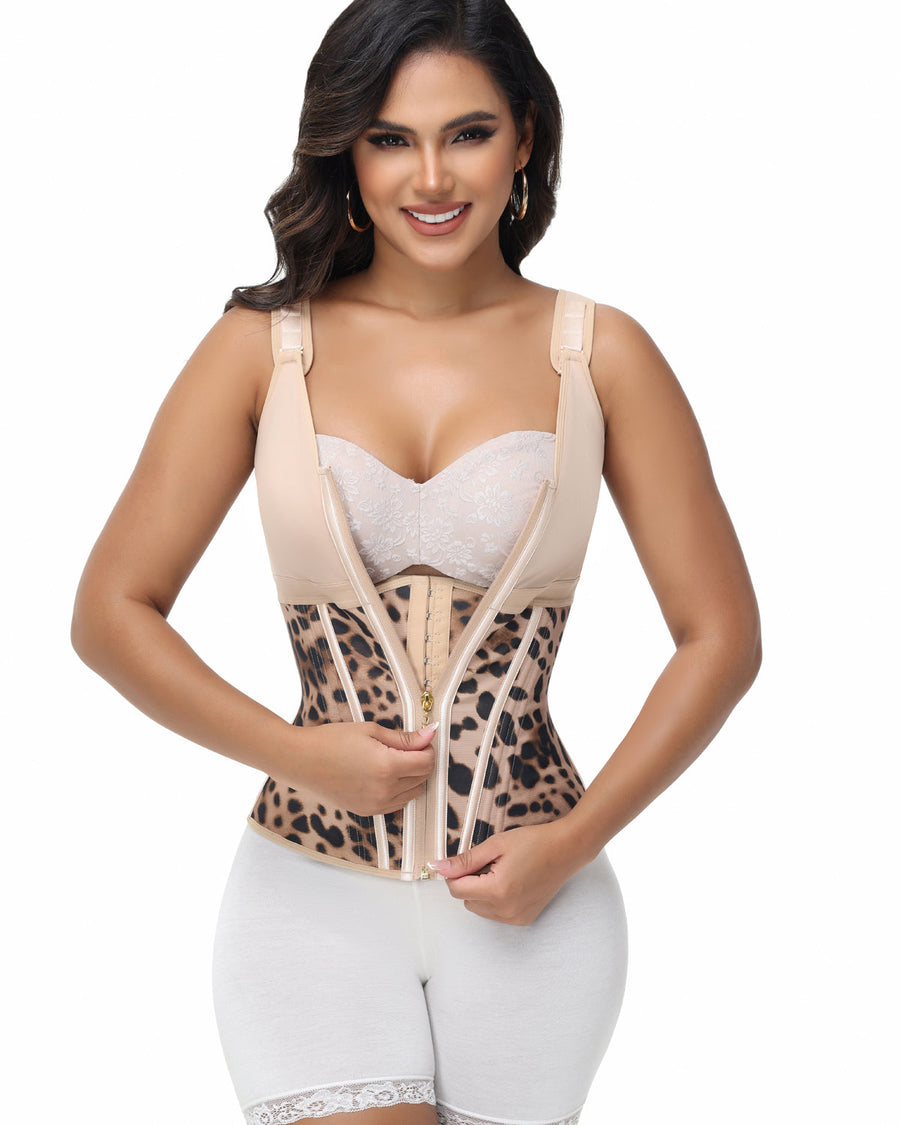 MOCHI Women's Boned Latex Zipper Corset Tummy Control Body Shaper Vest With Bra