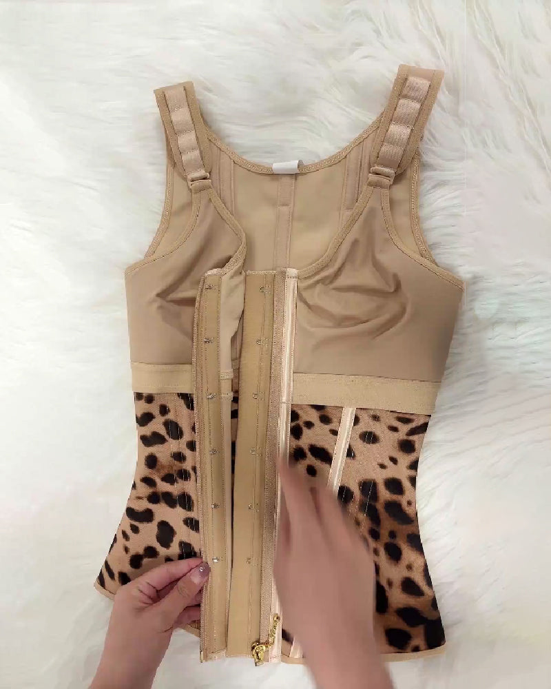 MOCHI Women's Boned Latex Zipper Corset Tummy Control Body Shaper Vest With Bra