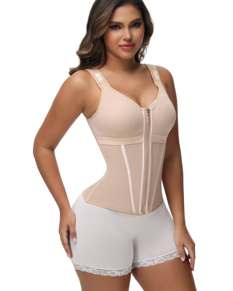MOCHI Women's Boned Latex Zipper Corset Tummy Control Body Shaper Vest With Bra