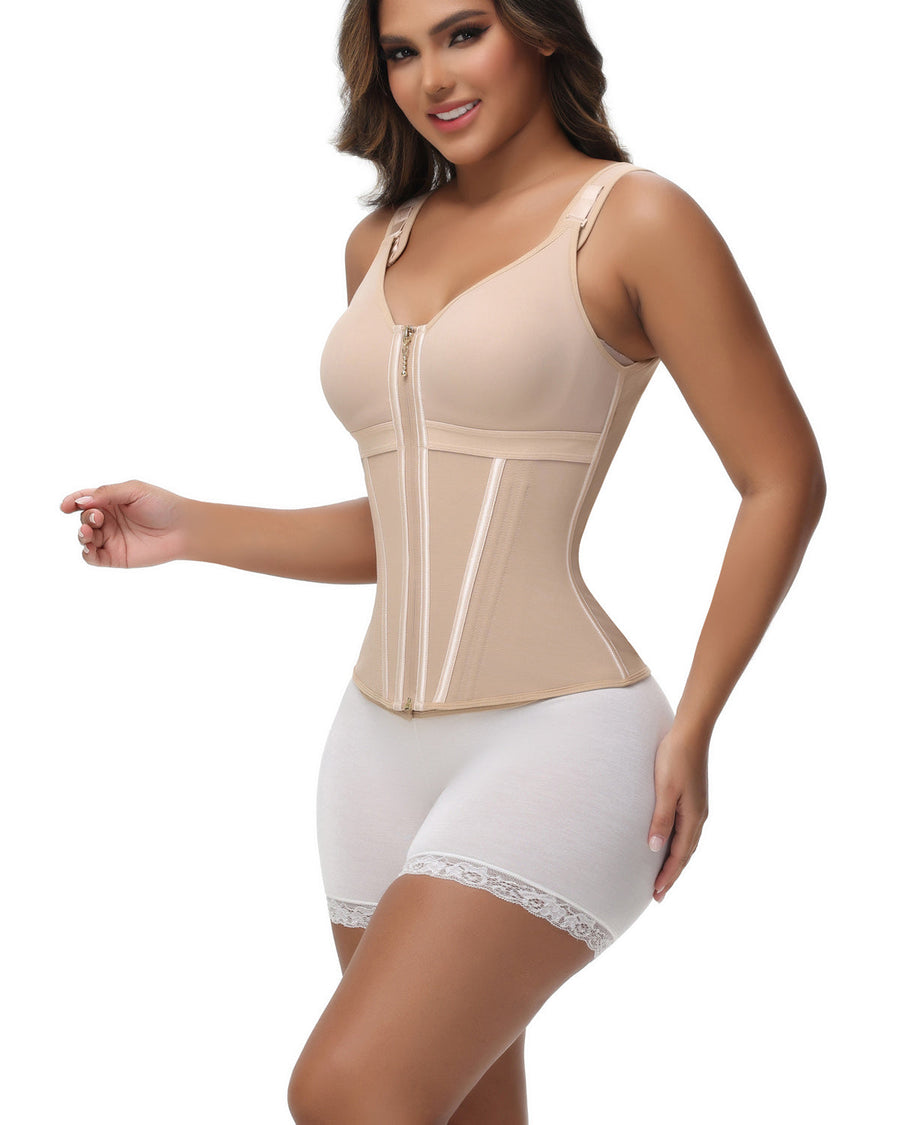 MOCHI Women's Boned Latex Zipper Corset Tummy Control Body Shaper Vest With Bra