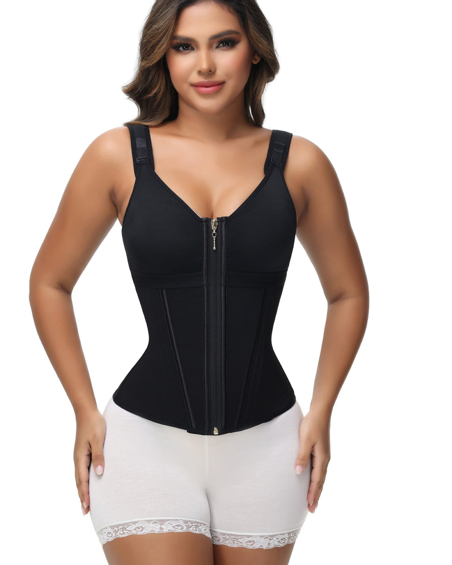 MOCHI Women's Boned Latex Zipper Corset Tummy Control Body Shaper Vest With Bra