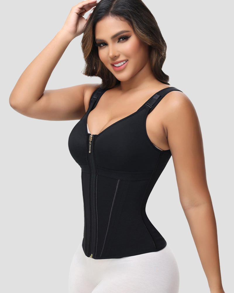 MOCHI Women's Boned Latex Zipper Corset Tummy Control Body Shaper Vest With Bra