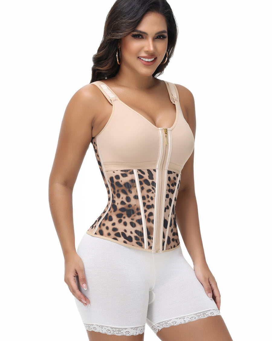 MOCHI Women's Boned Latex Zipper Corset Tummy Control Body Shaper Vest With Bra