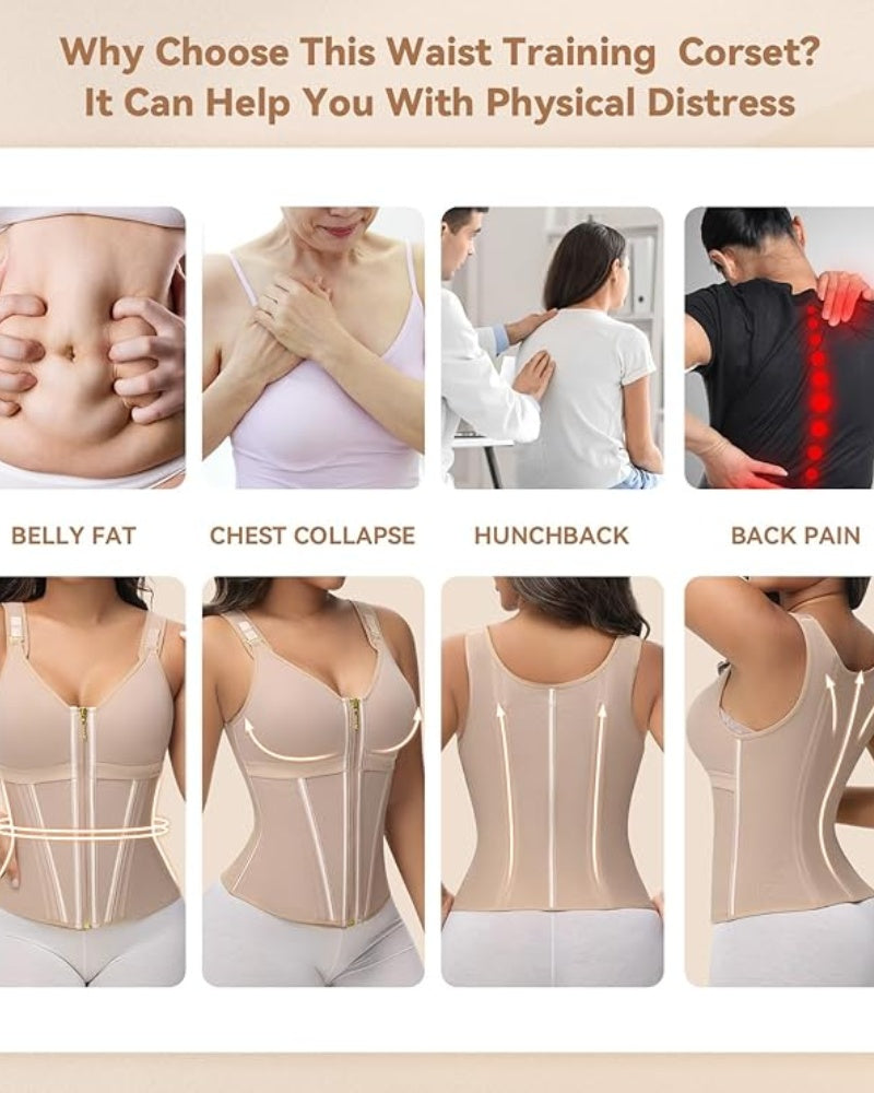 MOCHI Women's Boned Latex Zipper Corset Tummy Control Body Shaper Vest With Bra