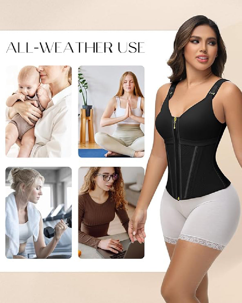 MOCHI Women's Boned Latex Zipper Corset Tummy Control Body Shaper Vest With Bra