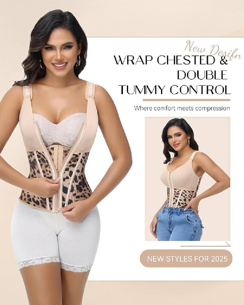 MOCHI Women's Boned Latex Zipper Corset Tummy Control Body Shaper Vest With Bra