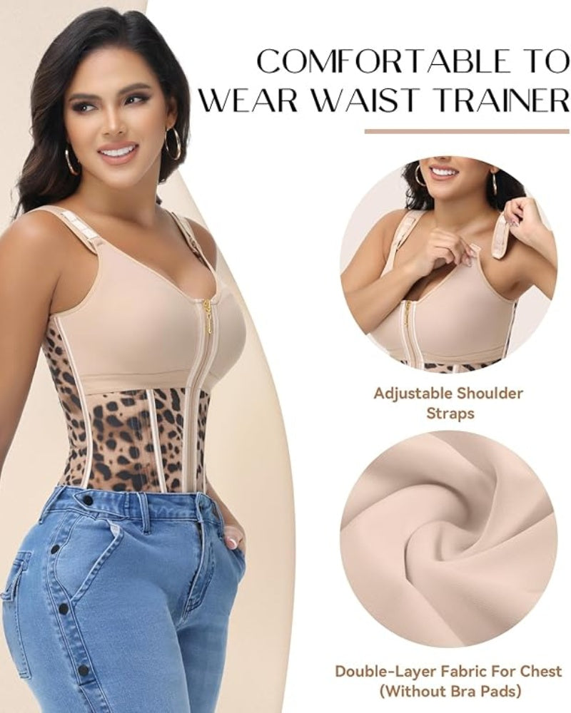 MOCHI Women's Boned Latex Zipper Corset Tummy Control Body Shaper Vest With Bra