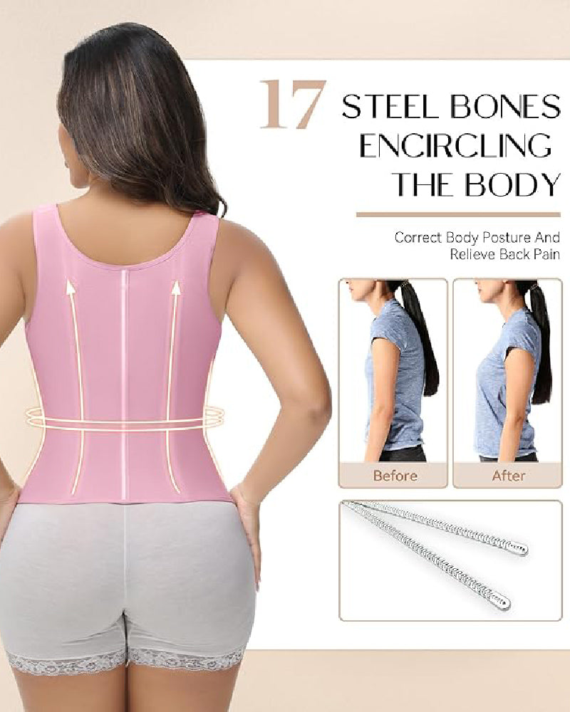 MOCHI Women's Boned Latex Zipper Corset Tummy Control Body Shaper Vest With Bra