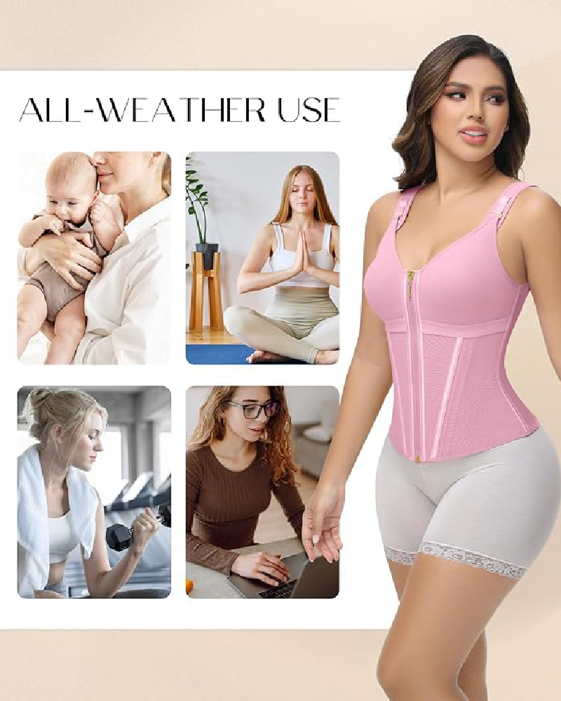 MOCHI Women's Boned Latex Zipper Corset Tummy Control Body Shaper Vest With Bra