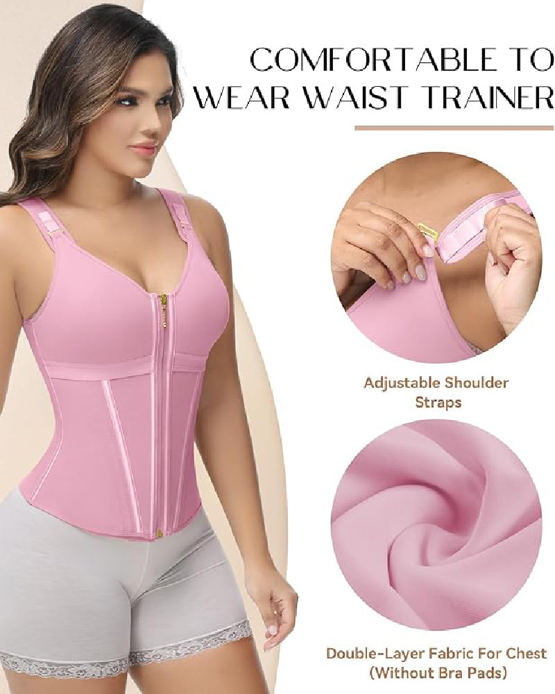 MOCHI Women's Boned Latex Zipper Corset Tummy Control Body Shaper Vest With Bra