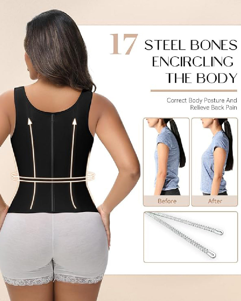MOCHI Women's Boned Latex Zipper Corset Tummy Control Body Shaper Vest With Bra