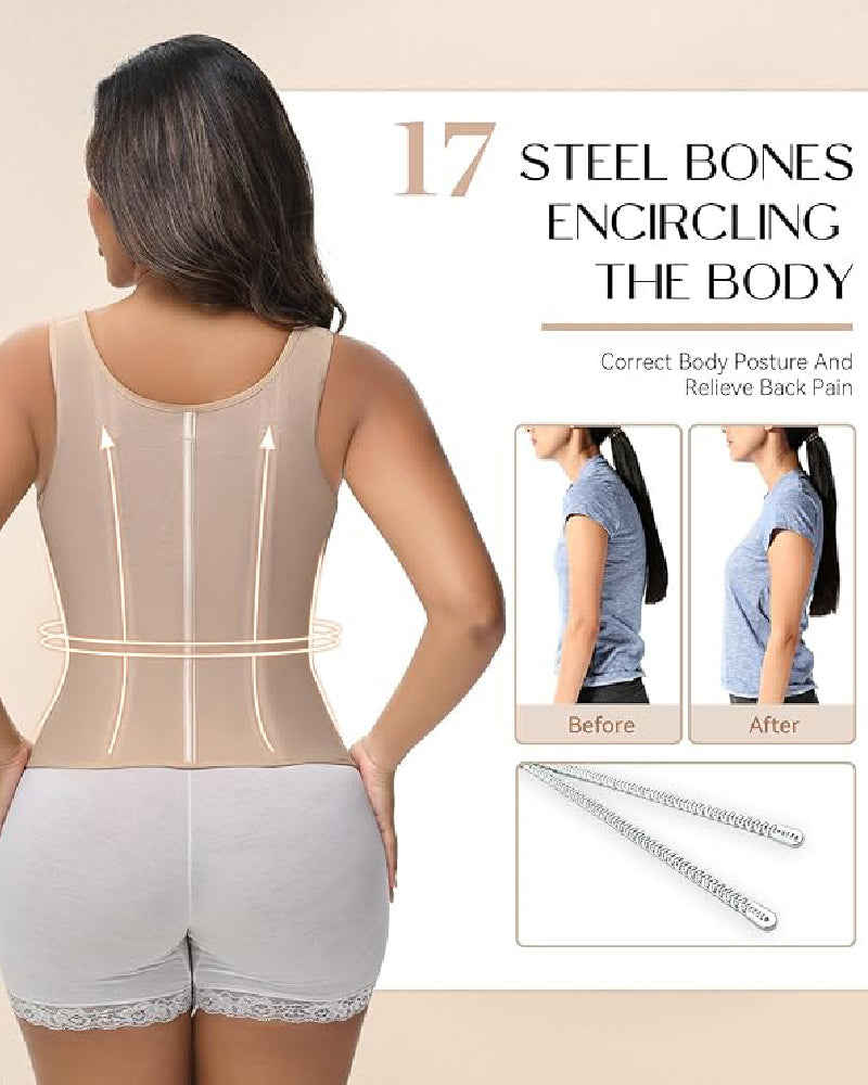 MOCHI Women's Boned Latex Zipper Corset Tummy Control Body Shaper Vest With Bra