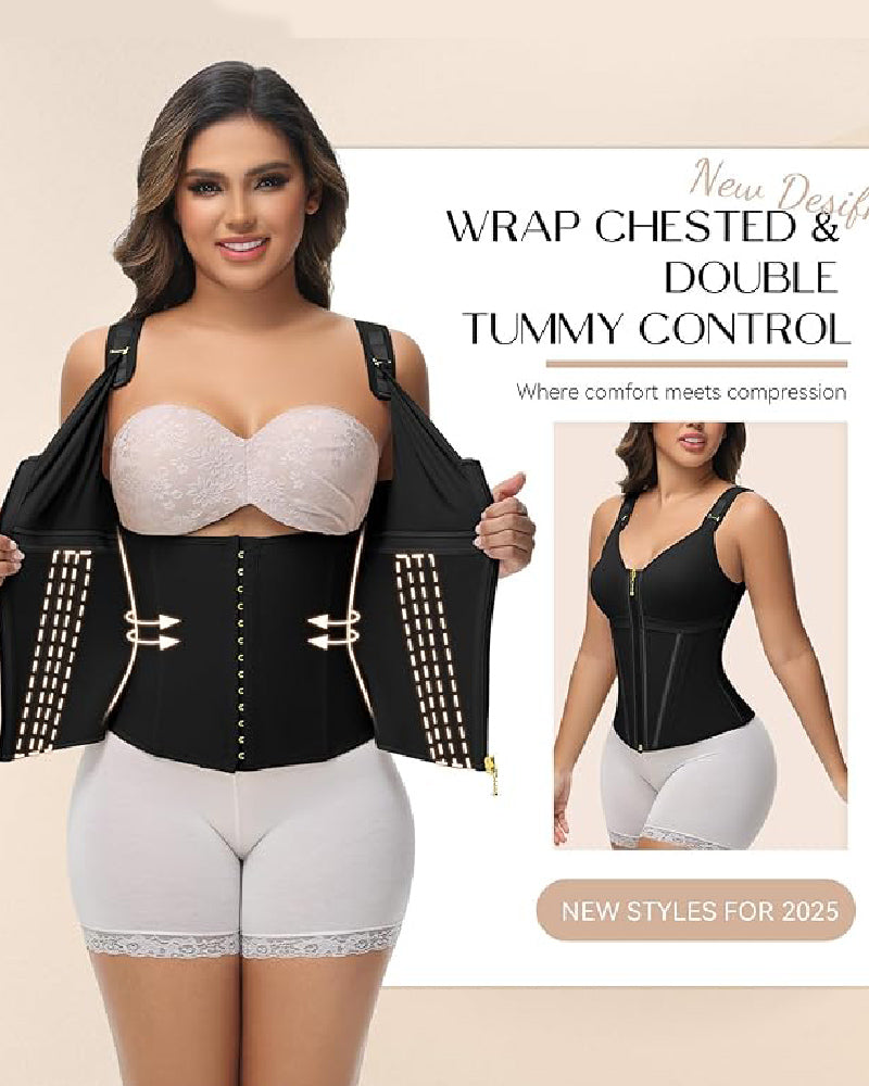 MOCHI Women's Boned Latex Zipper Corset Tummy Control Body Shaper Vest With Bra