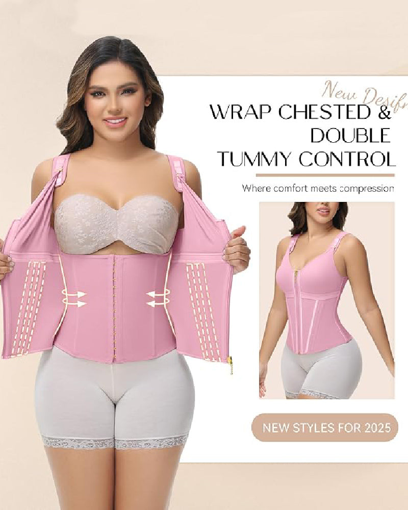 MOCHI Women's Boned Latex Zipper Corset Tummy Control Body Shaper Vest With Bra