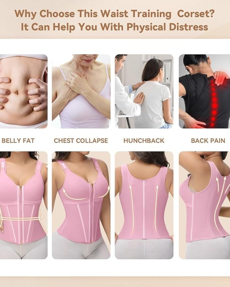 MOCHI Women's Boned Latex Zipper Corset Tummy Control Body Shaper Vest With Bra