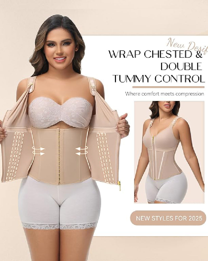 MOCHI Women's Boned Latex Zipper Corset Tummy Control Body Shaper Vest With Bra
