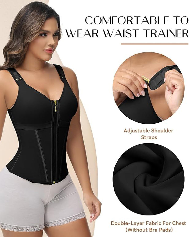 MOCHI Women's Boned Latex Zipper Corset Tummy Control Body Shaper Vest With Bra