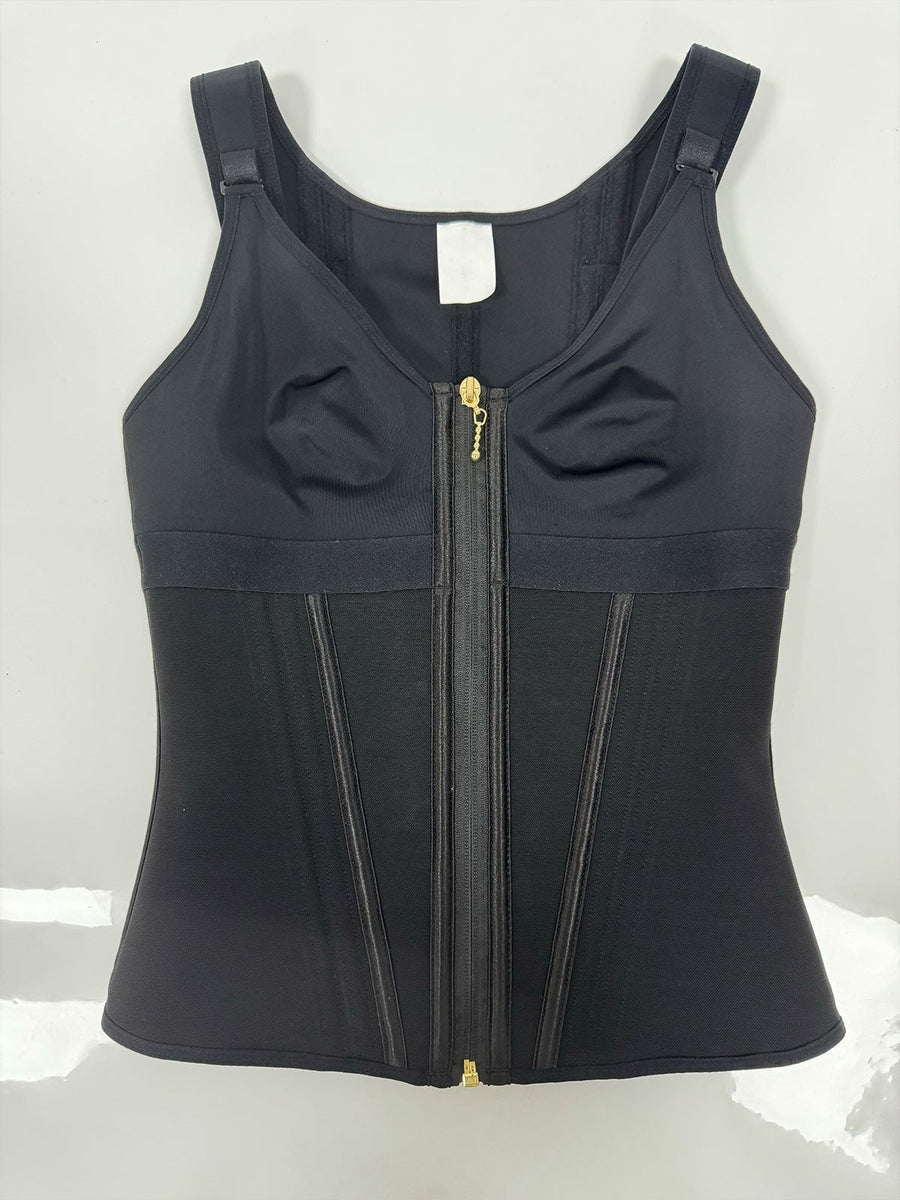 MOCHI Women's Boned Latex Zipper Corset Tummy Control Body Shaper Vest With Bra