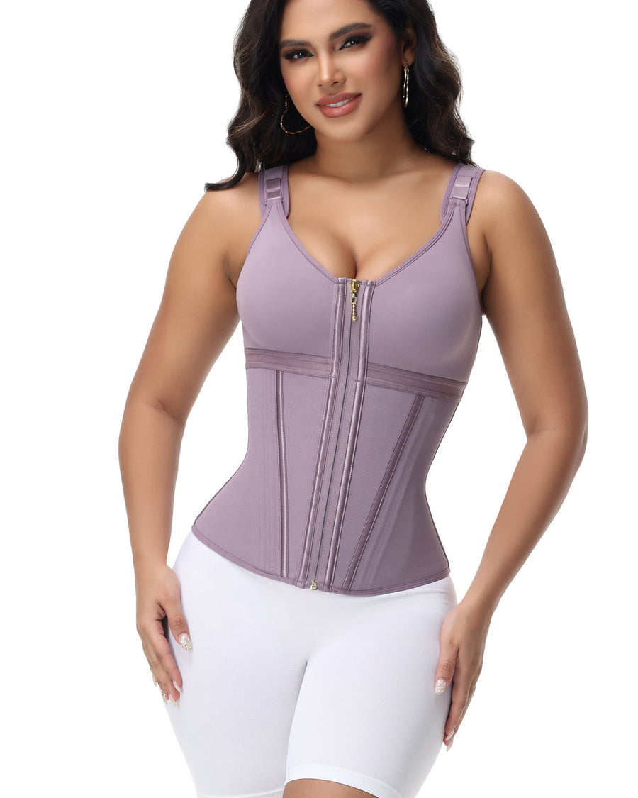 MOCHI Women's Boned Latex Zipper Corset Tummy Control Body Shaper Vest With Bra
