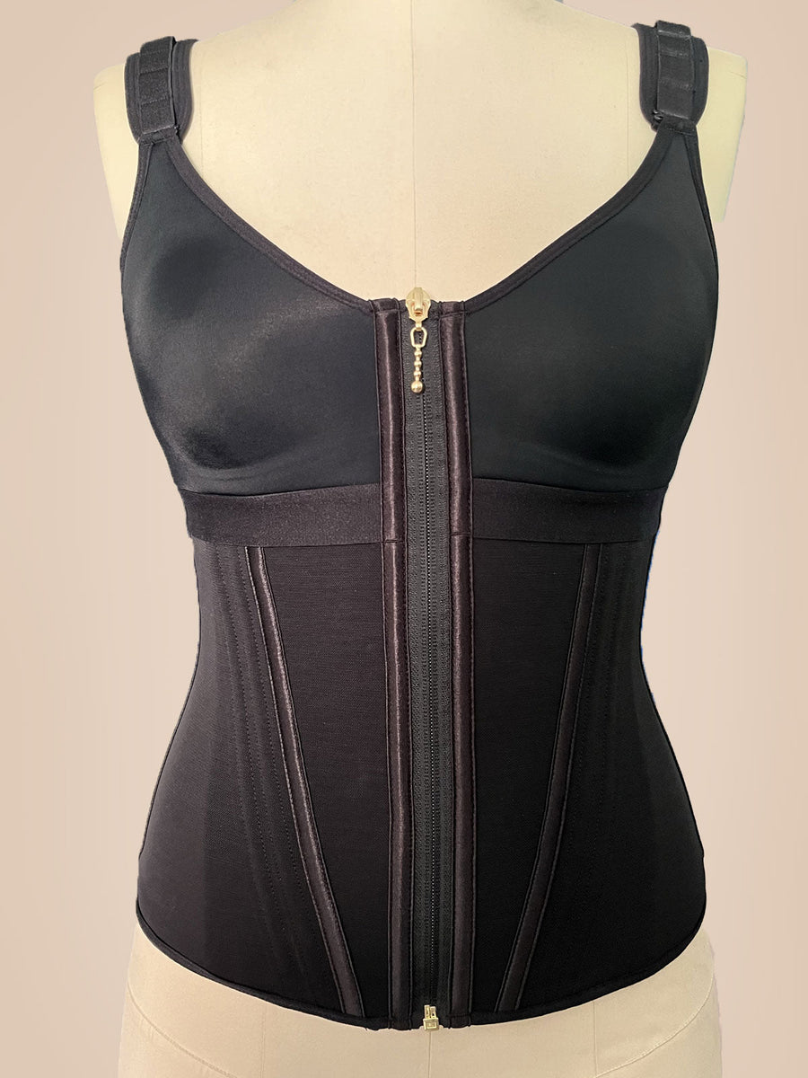 MOCHI Women's Boned Latex Zipper Corset Tummy Control Body Shaper Vest With Bra