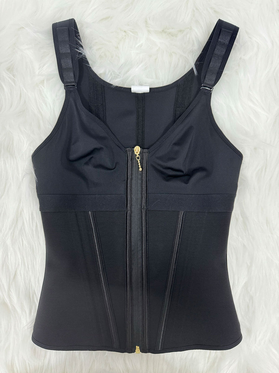 MOCHI Women's Boned Latex Zipper Corset Tummy Control Body Shaper Vest With Bra