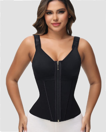 MOCHI Women's Boned Latex Zipper Corset Tummy Control Body Shaper Vest With Bra