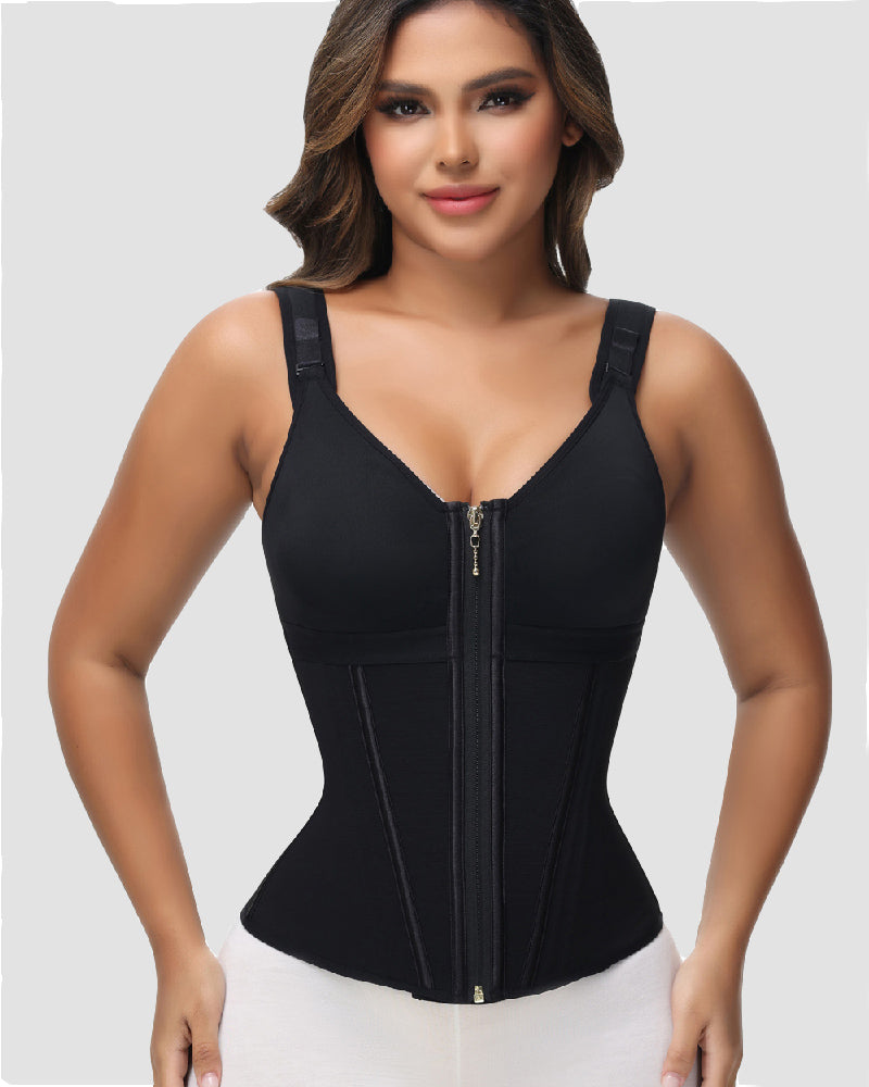 MOCHI Women's Boned Latex Zipper Corset Tummy Control Body Shaper Vest With Bra
