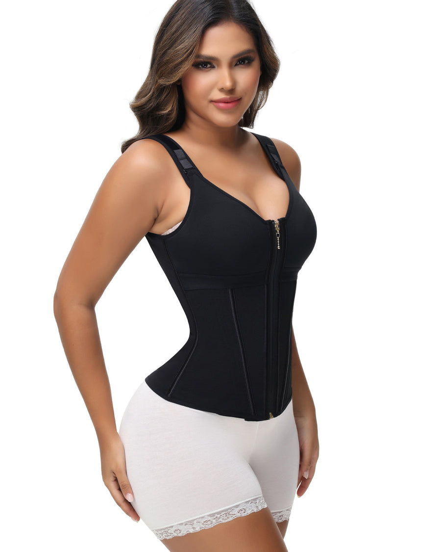 MOCHI Women's Boned Latex Zipper Corset Tummy Control Body Shaper Vest With Bra