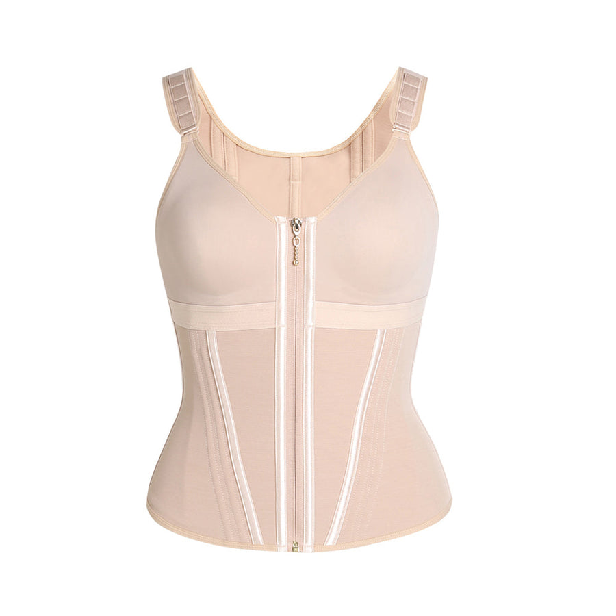 MOCHI Women's Boned Latex Zipper Corset Tummy Control Body Shaper Vest With Bra